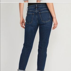 Old navy boy friend  jeans raw hem 5 pockets designs sz14 mid rise distress